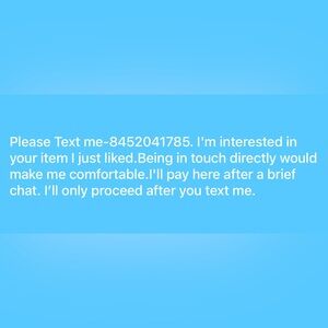 Text me-8452041785, interested in your item I just liked. Reciprocate by texting